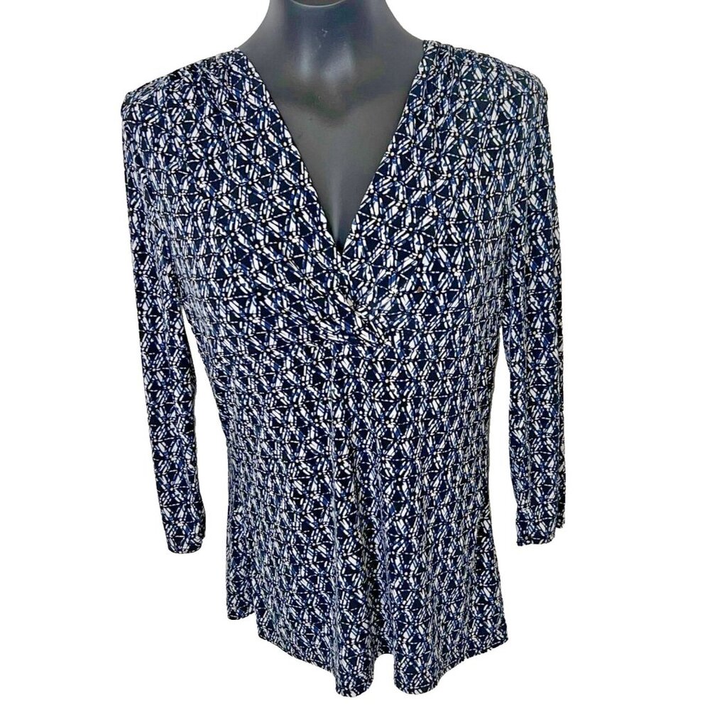 Liz Claiborne Women's M Blouse Wrap Front V Neck Abstract Stretch